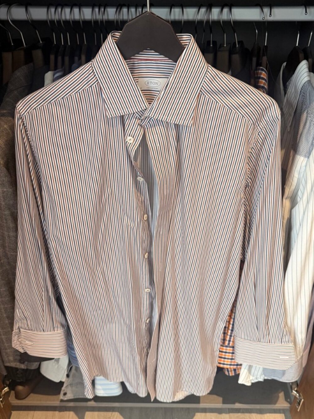 Eton Contemporary Brown/Navy Stripe Dress Shirt – 42 / 16½